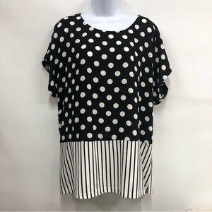 Doe & Rae women’s size L blouse black & white polka dot w/stripes top